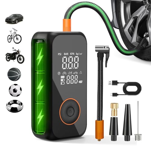 Autoyes Tyre Inflator Air Compressor,150 PSI Car Tyre Pump,Portable Cordless Tyre Inflator, Wireless Ring Inflator Recharge,Digital Tyre Compressor Auto Off For Car Bike, Pump LED Light,Black