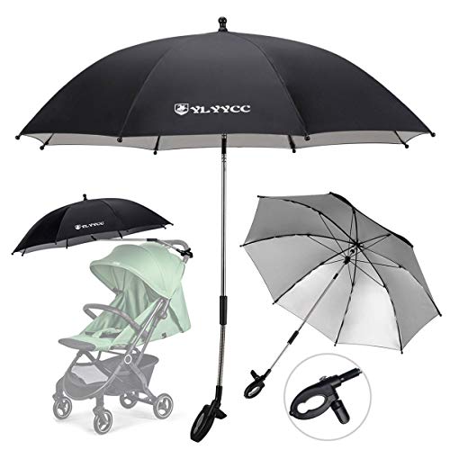 YLYYCC Baby Stroller Sun Shade/Stroller Umbrella/Uv Protection Umbrella 360 Degrees Adjustable Direction Stroller Accessories (Black-A)