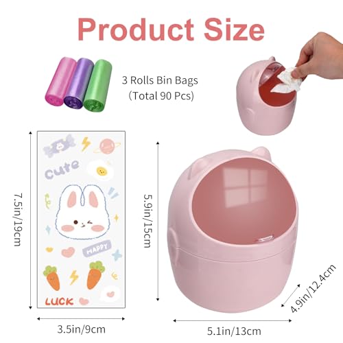 Mini bote de basura con tapa, pequeño para escritorio, rosado miniatura 2