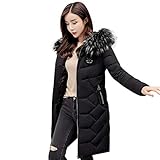 PLOT Damen Steppjacke mit Kapuze Winter Warm Winterjacke Lang Stepp Jacken Pelzkapuze Steppmantel Kapuzenjacke Mantel Outwear Coat