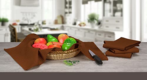Native Fab Cotton Kitchen Towel With Hanging Loop 16X26 Inches, 4-Pack, Waffle Weave Kitchen Towels For Cleaning Drying, Washcloths Soft & Absorbent Cloth Rags, Bar Towel, Dish Cloth, Brown #TOP4