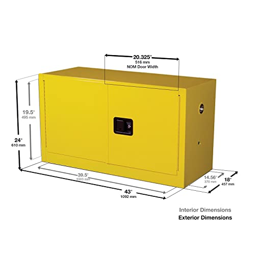 Image of Justrite Acid Corrosive Storage Cabinet - 17 Gallon 2 Door Manual Close Chemical Storage Cabinet with Removable Polyethelene Trays - 18 inch x 24 inch x 43 inch - Made in The USA - Light Blue - 891702