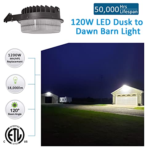 Szgmjia 120W Led Barn Light, 18000Lm Dusk To Dawn Outdoor Yard Lighting With Photocell, 5000K Daylight, 1200W Mh/Hps Replacement, Etl&Dlc Listed Waterproof For Security Area Light #TOP1