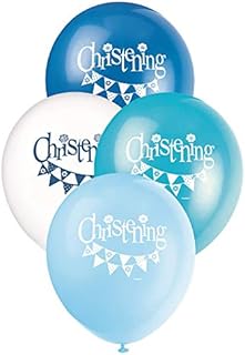 Unique 52066 12" Blue Bunting 8ct Christening Latex Balloons | White 8 Pcs