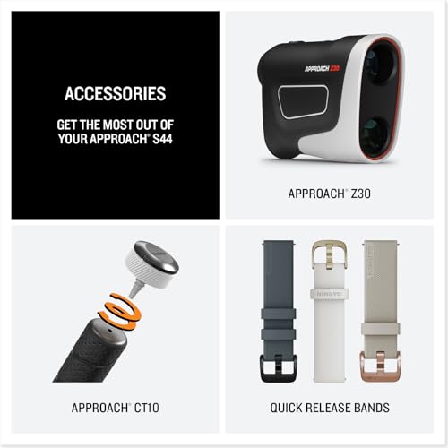 Image of Garmin Approach S44, Essential Golf GPS Smartwatch, AMOLED Display, On-Course Features, Silver Aluminum Bezel with Black Silicone Band