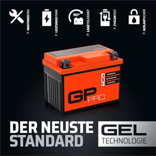 GP-PRO Gel-Batterie 12V 5Ah GTX4L-BS Rollerbatterie/Motorradbatterie, wartungsfrei versiegelt vorgeladen zyklenfest ersetzt YB4L-B / YTX5L-BS / YTX4L-BS / SLA4L-BS / YB4L-A
