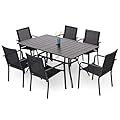 Anmutig Patio Dining Set for 6, 7-Piece Outdoor Furniture Rectangular Table and 6 Metal Textilene Stackable Chairs Set for Lawn Backyard and Deck Black