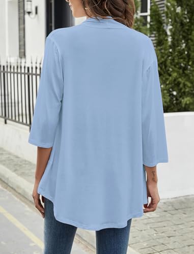 Image of Yekaty Women Cardigan 3 /4 Sleeves Open Front Lightweight Cardigan Draped Ruffles Knit Cardigan