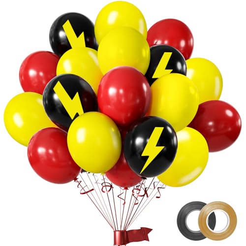 50 Pezzi Set Palloncini Compleanno Latex 30cm, Decorazioni Feste a Tema Cartoni Animati con Palloncini Rosso Giallo Nero per Ragazze e Ragazzi