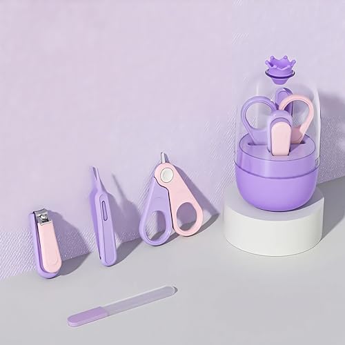 Image of StarAndDaisy 4-in-1 Newborn grooming kit for babies, baby nail scissors Nail Clipper, Tweezer & Nail Cleaning Sets, Toddler Manicure & Pedicure kit, Best Gift for Baby Girl and Baby Boy. (Purple)