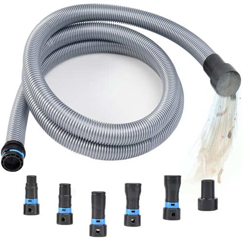 16FT Shop Vac Hose Dust Collection Hose for Home & Shop Vacuum System with 6 Adapters of Woodworking Power Tool and Sander, Compatible with Multi-Brands, Silver Gray Vacuum Hose