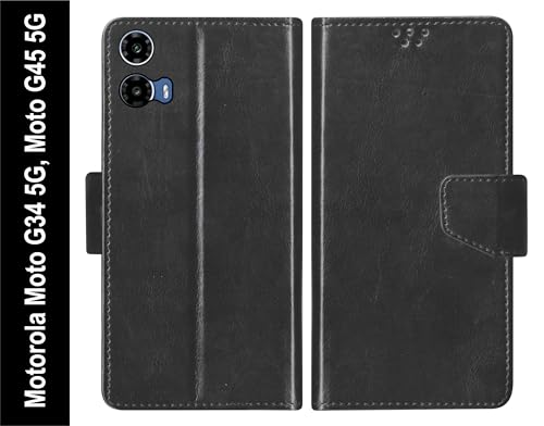 Image of SBMS Flip Cover for Motorola Moto G34 5G / Moto G45 5G 6.5-Inch Back Cover Case with Magnatic Closure | Inbuilt Stand | Card & Money Pocket (Black)