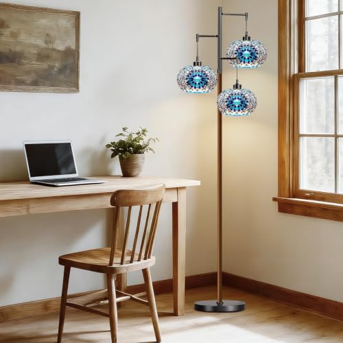 Image of ILLMTW Turkish Floor Lamp for Living Room,Bedroom,Moroccan Tiffany Standing Lamp Mosaic Stained Glass Lamps Mid Century Tall Lamps Unique Tree Black Vintage Retro Floor Light Boho Style Decor