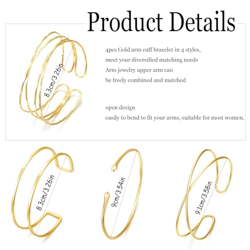 COLOYAN 4PCS Gold Arm Cuff for Women Upper Arm Bracelets Adjustable Minimalist Coil Armbands3