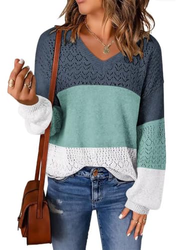 Image of JOCAFIYE Womens Sweaters Casual Long Sleeve V Neck Pullover Sweater Tops