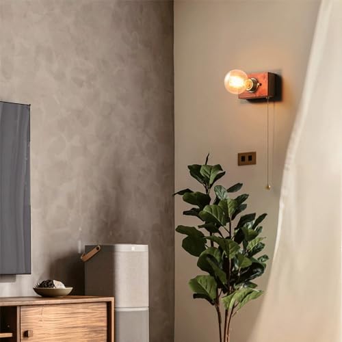 Applique murale en bois massif de style ferme vintage avec base E27 pour chambre - 4