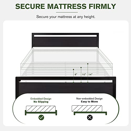 Muticor Full Platform Bed Frame With Headboard, Heavy-Duty Metal Bed Frame With Strong Metal Slats Support, Mattress Foundation, No Box Spring Needed, Large Under Bed Storage, Black Oak #TOP5