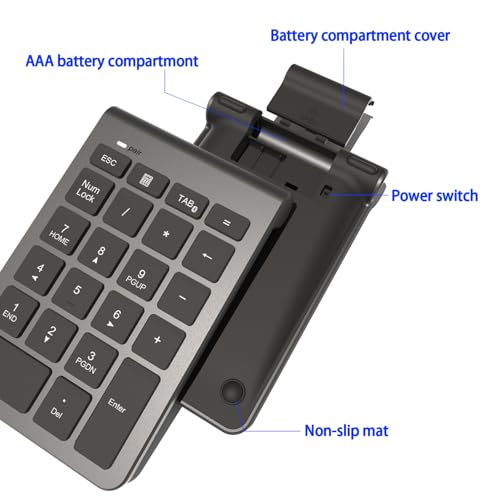 Bluetooth Nummernblock, Kabelloser Ziffernblock mit 22 Tasten（inkl-11 Multifunktionstasten） Leiser Numpad für Laptop/Desktop/MacBook/iPhone/iPad/Surface Pro(Windows/macOS/iOS/Android) – 10m Reichweite
