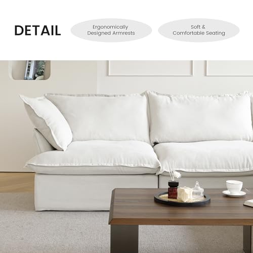 WJShome 165.2\" Cloud Modular Sectional Sofa, Modern Comfy Couch Filled with Down, Minimalist Wide Deep Seat Couches for Living Room Apartment Lounge Bedroom (White, 3 Seater+1 Ottoman)
