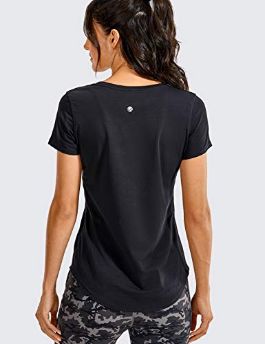 CRZ YOGA Camiseta Feminina Algodão Pima Manga Curta Malhação Ioga Camiseta Atlética Preto G