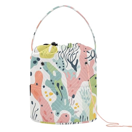 Coral Seagrass Light Color Crochet Tote Bag Yarn Bags Crocheting with Holes Storage Bag for Knitting Needles Craft Organizer