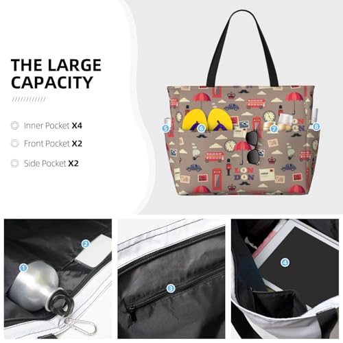 London Stamp Pattern Large Beach Bag Waterproof Sandproof Swim Tote Pool Bag For Women With Zipper2