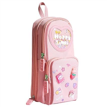 TEMSON Large Capacity Pencil Case - 3 Compartment Standing Pencil Case, Cute Cartoon Multifunctional Stationery Organizer Pencil Pouch for Office College School (KBX-1061) (Pink) (B0D5HBYCC9) Amazon Price History, Amazon Price Tracker