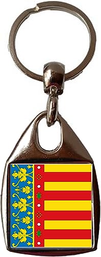 Image of Valencia Spain Luxury Double Sided Square Metal Keyring And Gift Bag