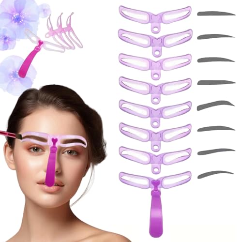 Pouple 8 Styles Eyebrow Shaping Kit - Reusable Stencil With Handle and Strap Template for Beginners Colours Included