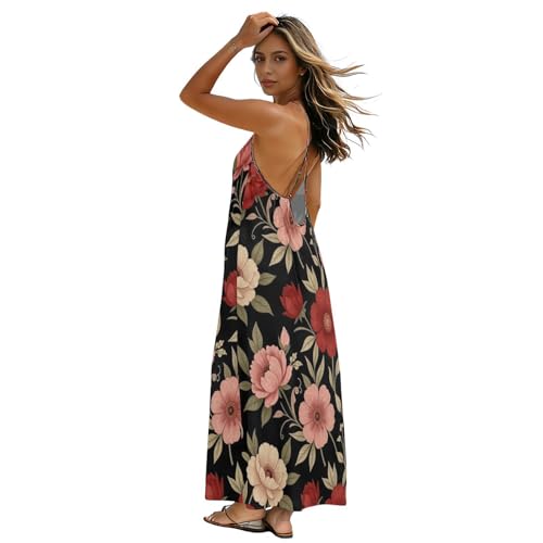Robe dos ouvert bordeaux à motif floral style caraco fluide et décontracté