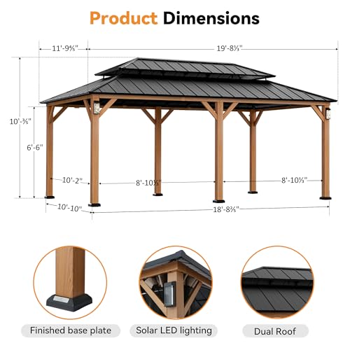 Modern-Shade-The-Horizon-Permanent-Hardtop-Gazebo-12-x-20-w-4-LED-Lights-Outdoor-Gazebo-wGalvanized-Steel-Double-Roof-Patio-Gazebo-wDecor-Hooks-Mosquito-Nettings-Wood-Looking Modern Shade The Horizon Permanent Hardtop Gazebo 12 x 20 w 4 LED Lights Outdoor Gazebo wGalvanized Steel Double Roof Patio Gazebo wDecor Hooks Mosquito Nettings Wood Looking