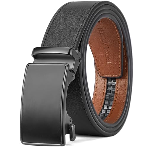 Image of BOSTANTEN Ratchet Belts for Men Leather Trim to Fit 1 3 /8 inch Gift Boxed