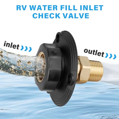 Image of Lead-Free Brass RV Water Inlet Connection, 1 /2 inch NPT Male City Water Fill Flange with Check Valve, Leak-Free City Water Hookup for Camper, Trailer(Black)