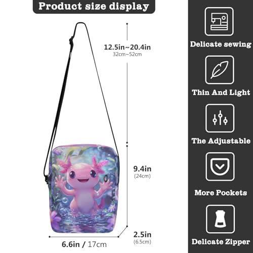 Crossbody Bag Cute Axolotl Messenger Bag for Women Men Purse Shoulder Bag Satchel Bag with Adjustable Strap 202b65263