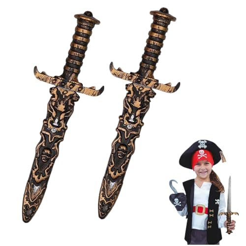 Genérico - Lot de 2 sabres en plastique non aiguisés en forme de poignard de pirate, pour accessoires de déguisement de pirate, accessoires de fête et pirate Doré - -11%