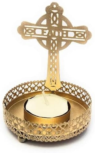 OSH Decors Jesus Cross Shadow T - Light Candle Holder (Gold, Pack of 5)