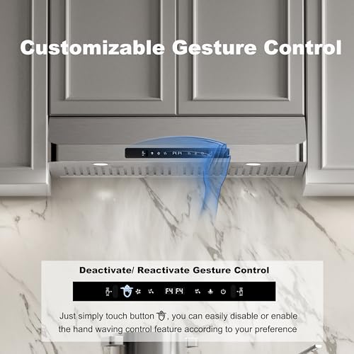 Image of Range Hood 30inch Under Cabinet, 900CFM Stainless Steel Kitchen Vent Hood with Gesture /Touch Control and Permanent Stainless Steel Filters, Ducted Vent, Top and Rear Vents