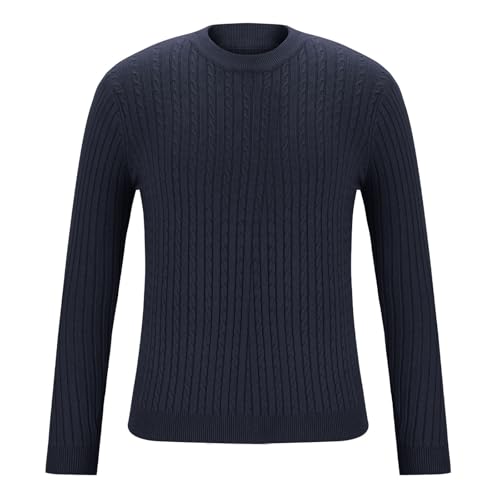 Mens Crewneck Cable Knit Sweater Long Sleeve Pullover Sweaters Textured Sweater Dress Casual Pullover Fall Winter Tops3
