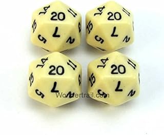 Ivory Opaque Dice with Black Numbers D20 16mm (5/8in) Pack of 4 Dice Koplow Games WKP18132E4