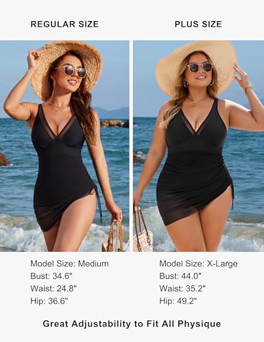 Blooming Jelly Women's One Piece Swimsuit Tummy Control Swim Dress Modest Bathing Suit Mesh Sarong Wraps Swim Suits3