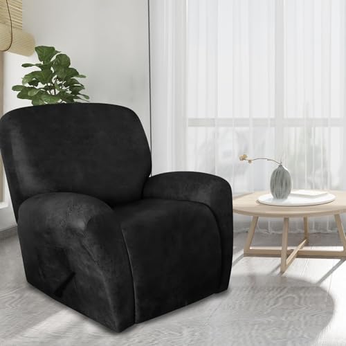 Image of molasofa Recliner Chair Covers 4 Pieces Leather Like Large Recliner Chair Covers with Pocket Waterproof Non Slip Stretch Recliner Slipcover for Lazy Boy Recliner Chairs Washable (Dark Grey)