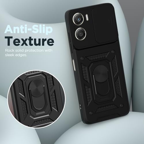 Image of Pikkme Back Cover for Motorola Moto G06 Power / G06 4G | 360 Protection Case | Sliding Camera Shield Cover & Ring Holder Stand D10 Tough Armor Bumper Case (Black)