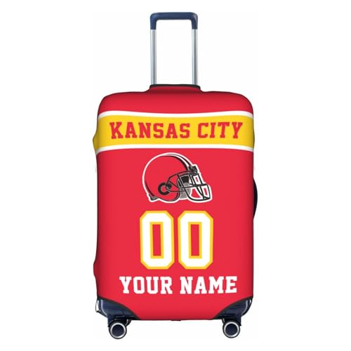Image of Custom Kansas City Luggage Cover Personalized Football Style Suitcase Cover with Name Number Customized Washable Elastic Sports Travel Suitcase Protector for Business Vacation Gifts