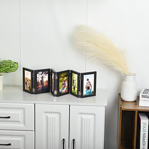 6-Folding Hinged Picture Frames, 5*7 Inch High Definition Natural Wood Picture Frame, Folding Picture Frame, Rustic Desktop Acrylic Frame, Family Photo Collage For Mother's Day,Thanks Giving Day,Christmas, (Black) #TOP3
