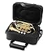 Ashthorpe Bb Brass Pocket Trumpet with Gold Lacquer Finish - Includes Case, Mouthpiece, Gloves, Cleaning Cloth, Valve Oil