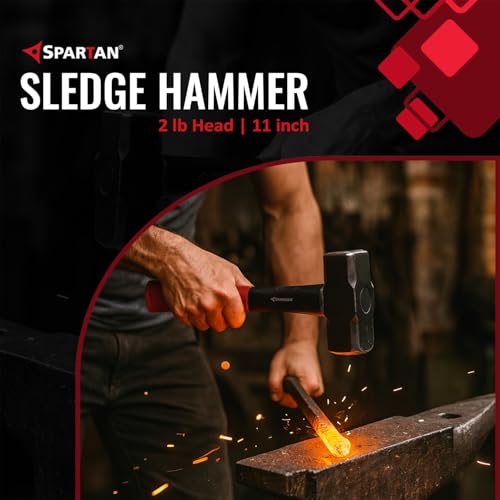 Image of Spartan 2 lb Heavy Duty Sledge Hammer for Breaking, Masonry and Construction | Forged Steel Head with Shock Resistant Fiberglass Handle and Comfortable Non Slip Grip