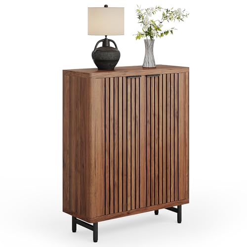 LITTLE TREE 6-Tier Shoe Cabinet with Doors for Up to 24 Pairs, Large Wooden Shoes Cabinet with Adjustable Shelves, Retro Freestanding Shoe Organizer for Entryway, Hallway, Brown
