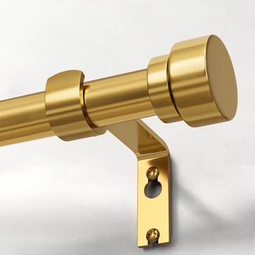 Modern Gold Curtain Rods for Windows 66 to 120 Inches Adjustable Length Heavy Duty 1" Diameter Brass Window Curtain Rod with Solid Metal Finials for Outdoor Farmhouse Bedroom Kitchen Living Room