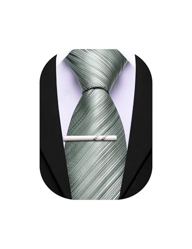 Image of Barry.Wang Silk Men Ties Formal Stripes Necktie and Tie Clip for Wedding Party Business Fashion Classic