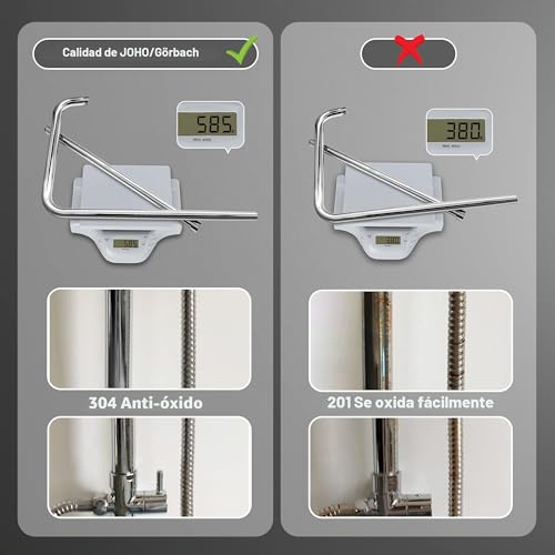 Miniatura 4 de Joho Columna De Ducha Sin Grifo Para Baños Conjunto, Sin Thermostato Monomando Set Ducha Con Barra Altura Adjustable Con Ducha Mano Alcachofa Y Cabezal Rociador 20x20cm.